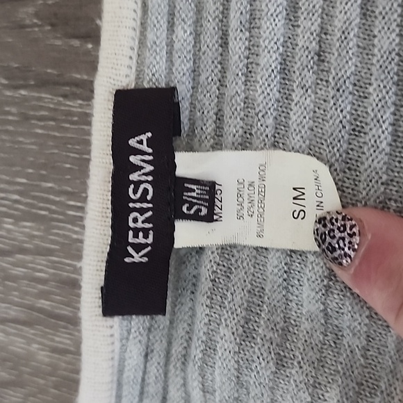 KERISMA Colorblock Mixed Stripe Pocket Front Dropped Shoulder Knit Sweater S/M - Picture 2 of 7